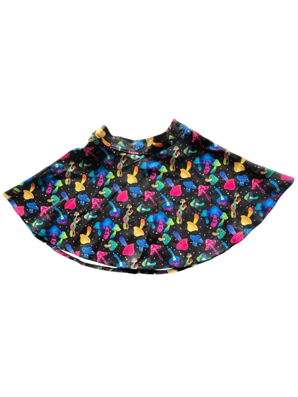 Body Rage Mini Skirt Spencer’s Mushroom Pattern Size Small Neon Colors Black
